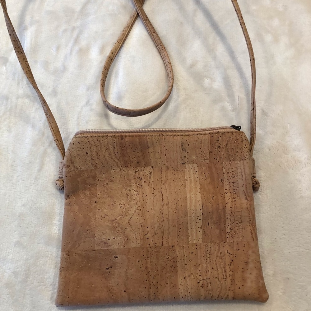 Cork Fabric Cross Body Purse with Zipper Closure and Zipper Pocket